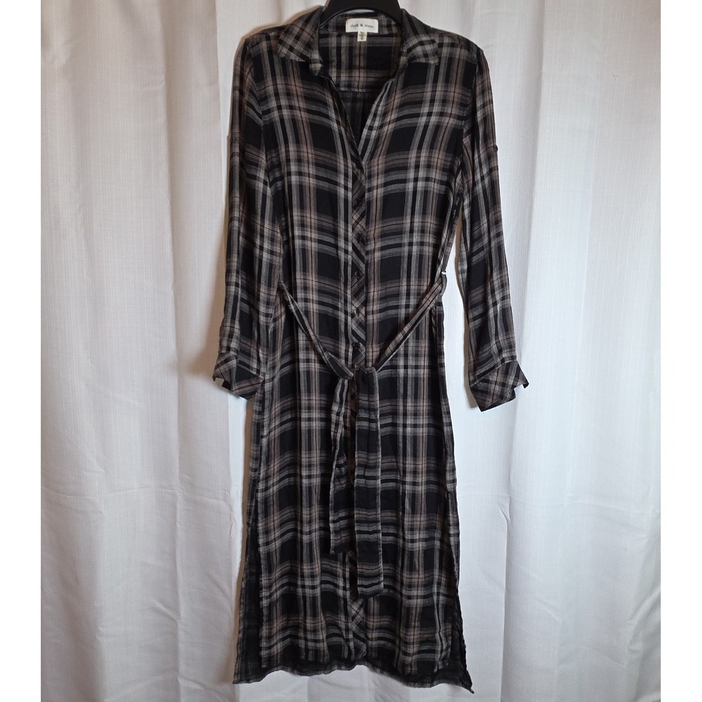 Cloth & Stone Anthropologie Long Sleeve Belted Duster In Maple Wood Plaid XS